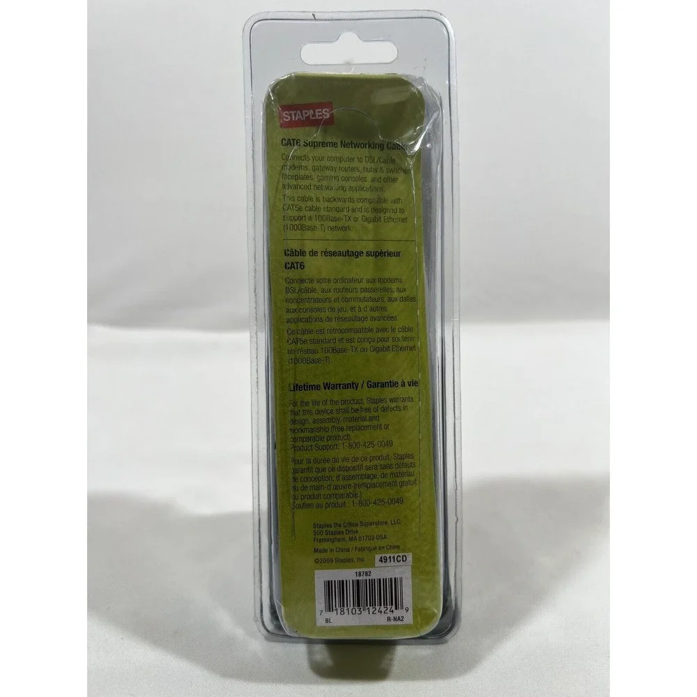 Staples CAT6 Ethernet Cable 3 Foot‎ Networking Patch Cord High Speed